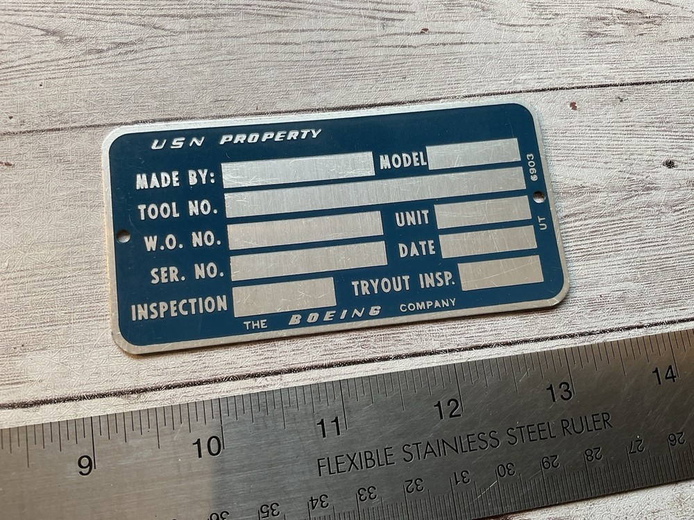 ORIGINAL VINTAGE BOEING AVIATION USN DATA NAME PLATE