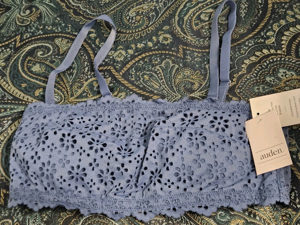 NWT Auden Blue Lace Removable Pad Wirefree Bralette Bra Pullover Size 2XL