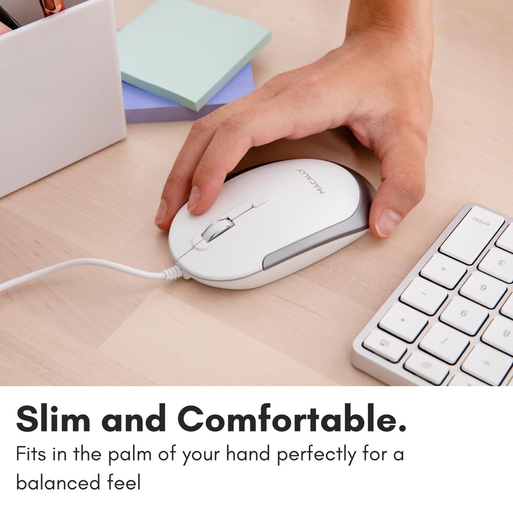 Macally Silent Wired Mouse - Slim & Compact USB Mouse for Apple Mac or Window...