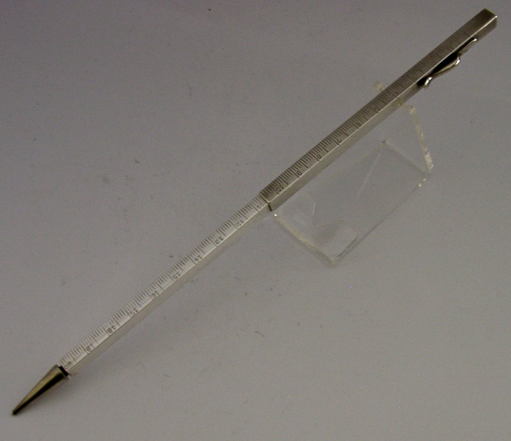 QUAITY SOLID SILVER ARCHITECT'S MECHANICAL PENCIL TELESCOPIC RULER c1920s DECO