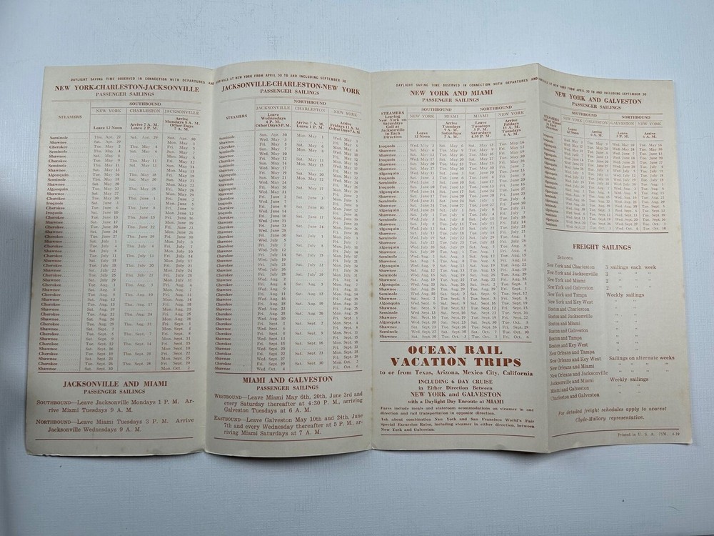 Ship Ephemera Clyde Mallory Lines 1939 Passenger Services