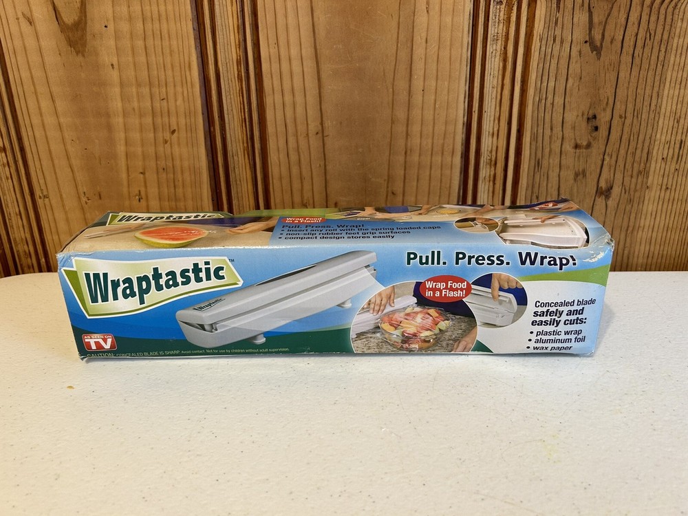 WRAPTASTIC Plastic Wrap Dispenser Pull, Press- As Seen on TV unused F1