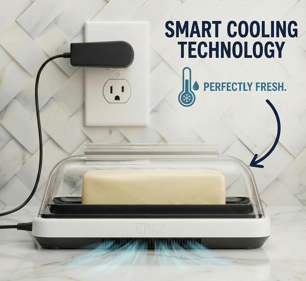 Elegant Smart Butter Dish with Cooling System - Keeps Spreadable Freshness