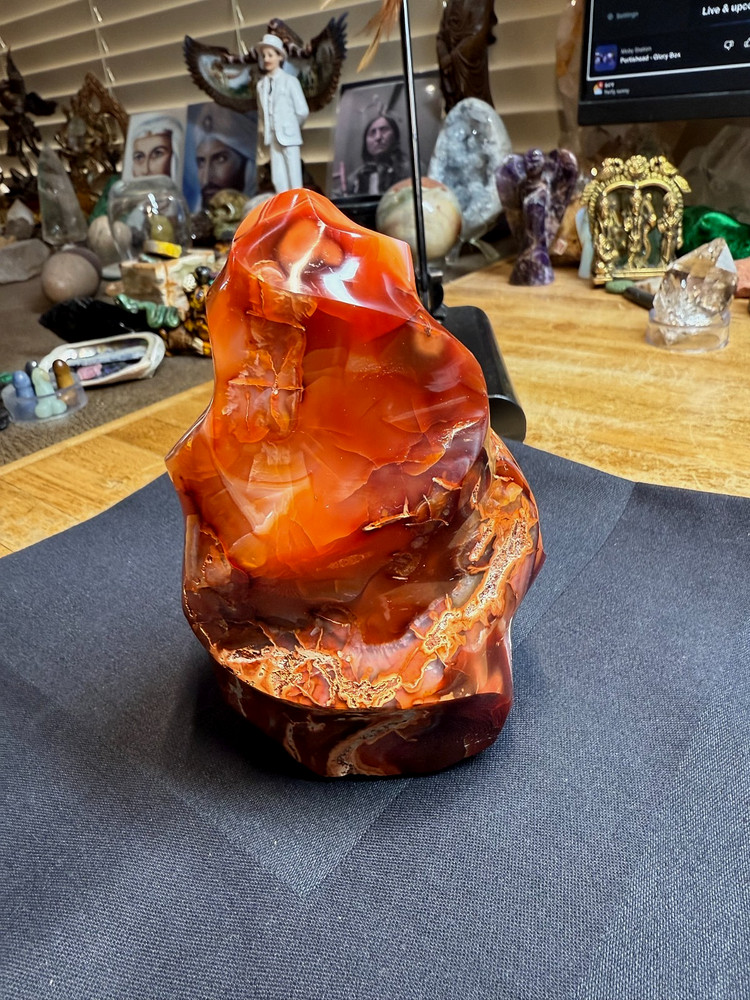 Carnelian Crystal Mineral Gemstone Polished Flame Geode Specimen 594