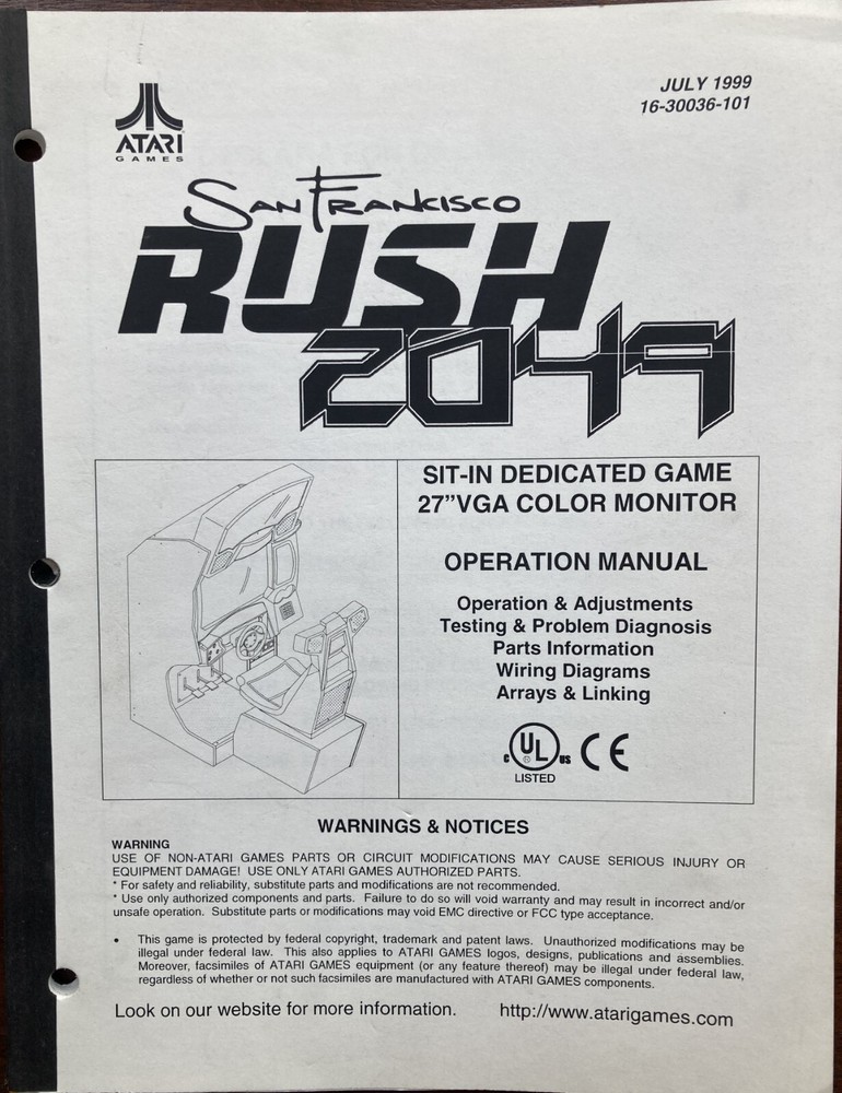 Rush 2049 Arcade Game Manual