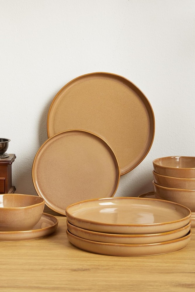 Ceramic Dinnerware Set 4 Reactive Glaze Plates & Bowls Sets Microwave
