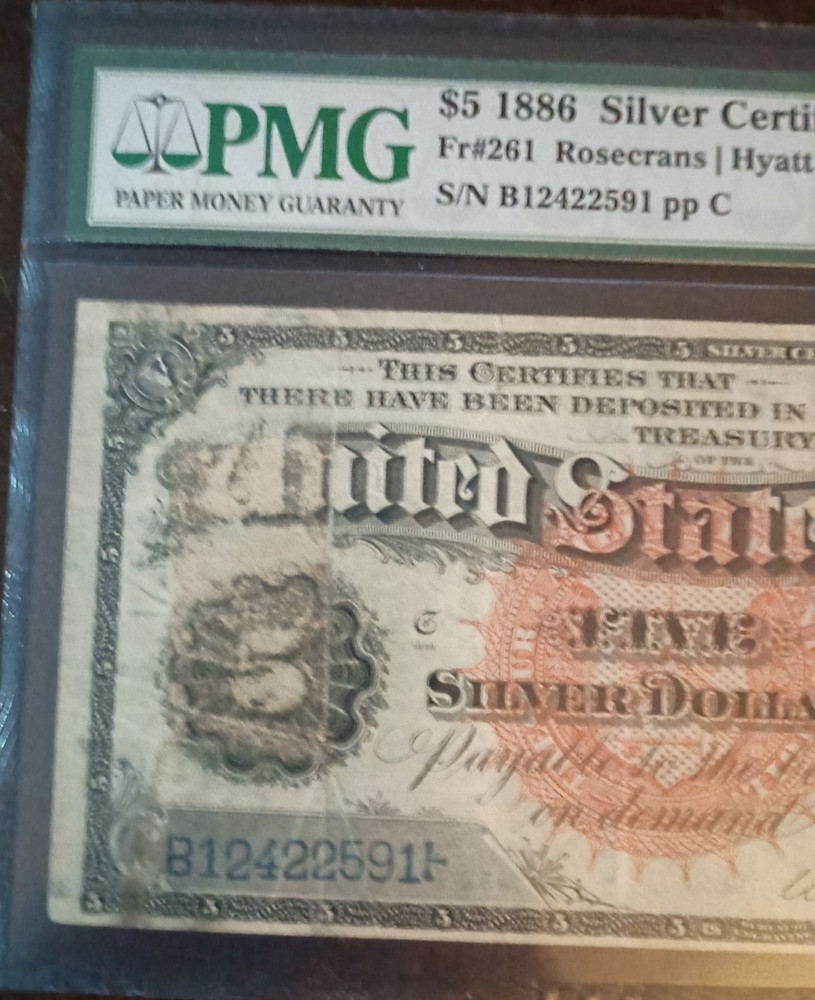 FR 261 1886 $5 Silver Certificate Morgan Back