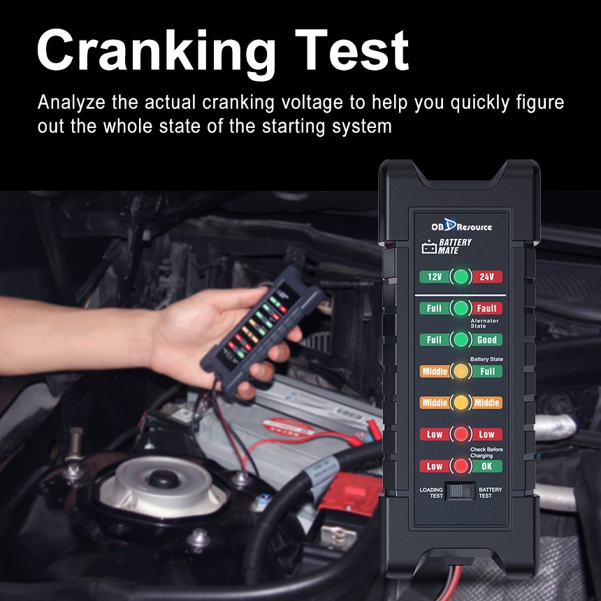 12/24V Car Battery Load Tester Alternator analyzer Diagnostic tool LED Indicator