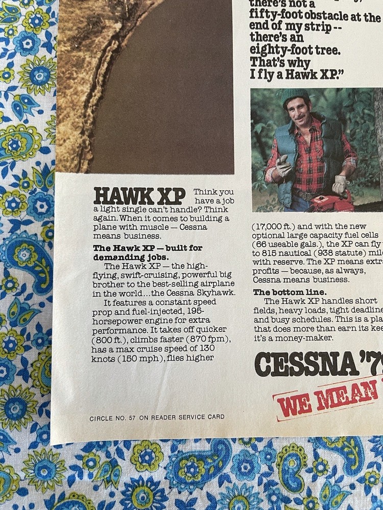 Vintage 1978 Print Ad Features’79 Cessna Hawk XP Airplane