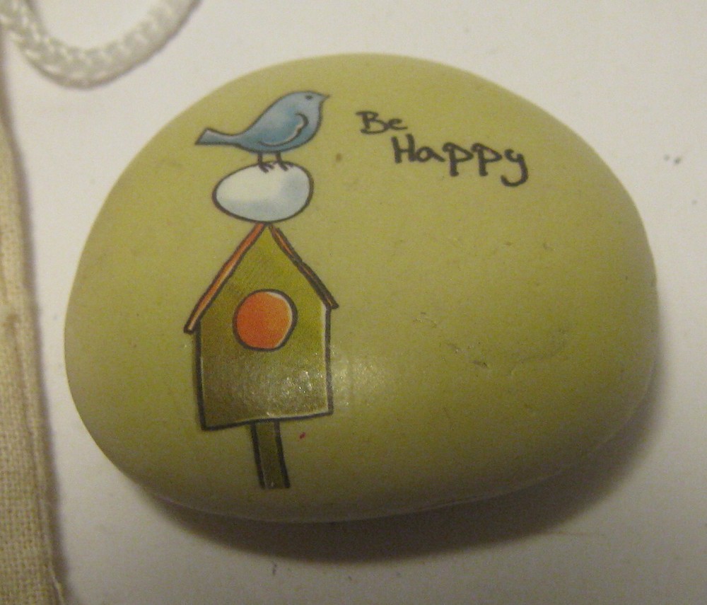 Hand Painted "BE HAPPY" Rock in Cloth Pouch!!!