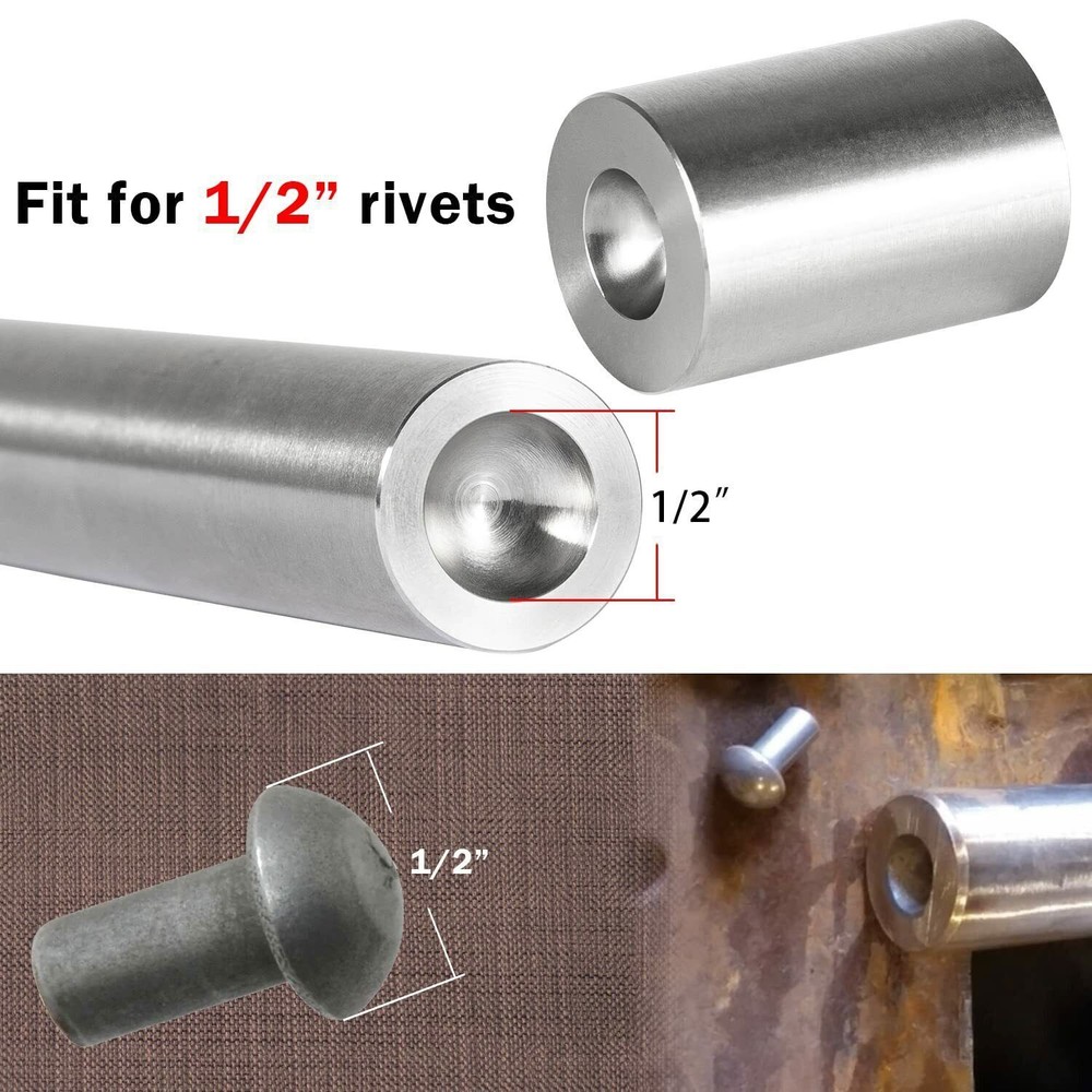 Blacksmith Rivet Doming Tool Set Rivet Heading/Bucking Dome Tools for Size 1/2”