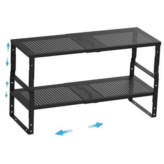 Expandable,Adjustable & Stackable Spice Rack, Cabinet 2PACKS/BLACK/LARGE Black