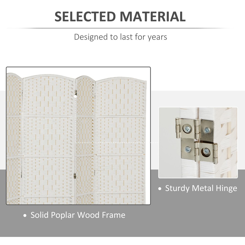 6 Weave Panel Room Divider Privacy Folding Screen Diamond Decor, White
