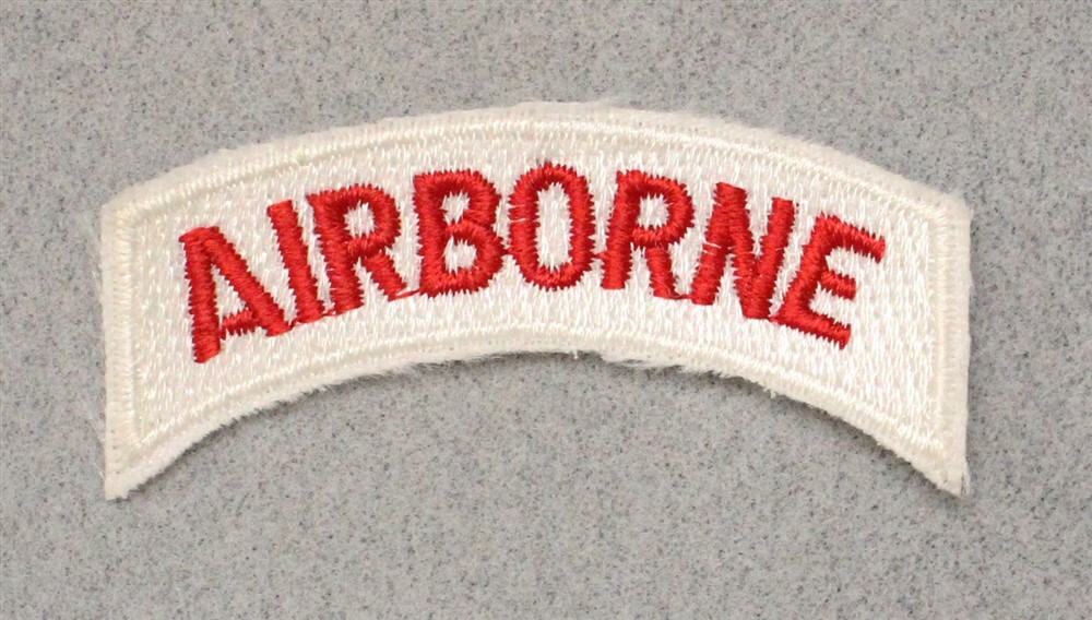 Army patch 5323: "AIRBORNE" tab - red on white, cut edge, modern