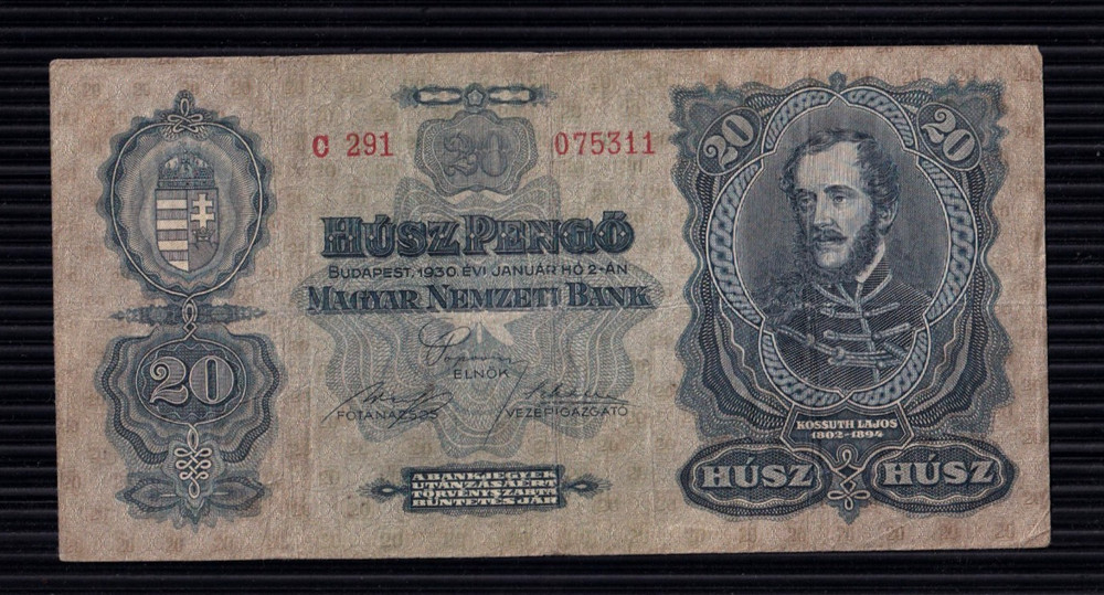 Hungary 20 pengö 1930 P-97,  VG