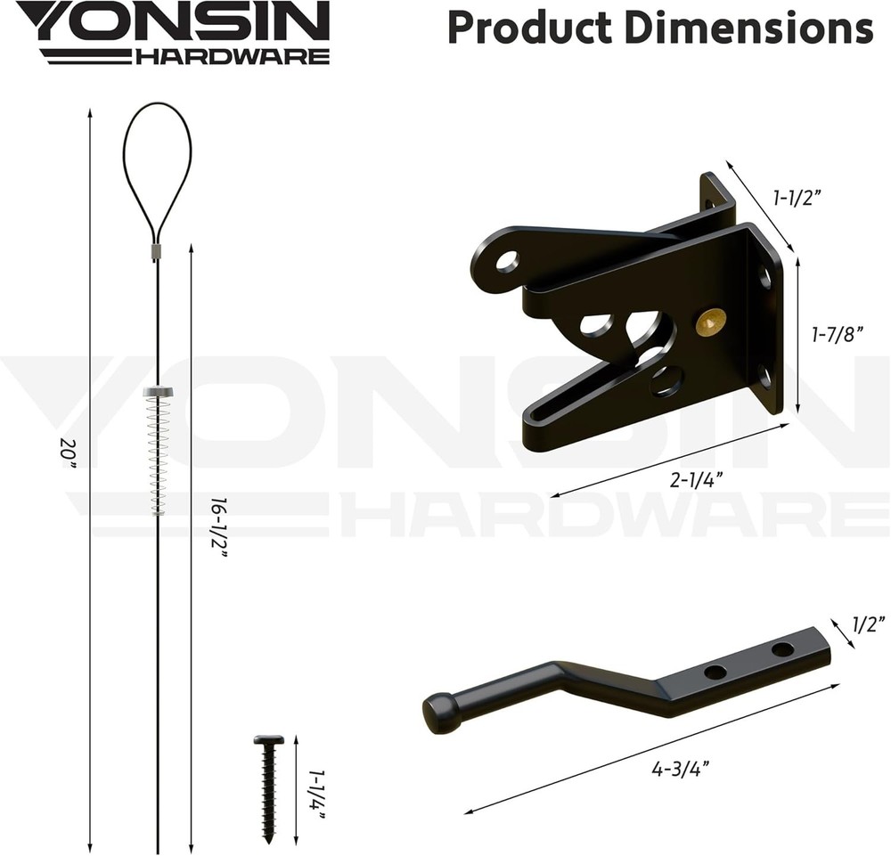 Self Locking Fence Gate Latch w/ Spring Cable Pull Heavy Duty Gate Latch Hardwar
