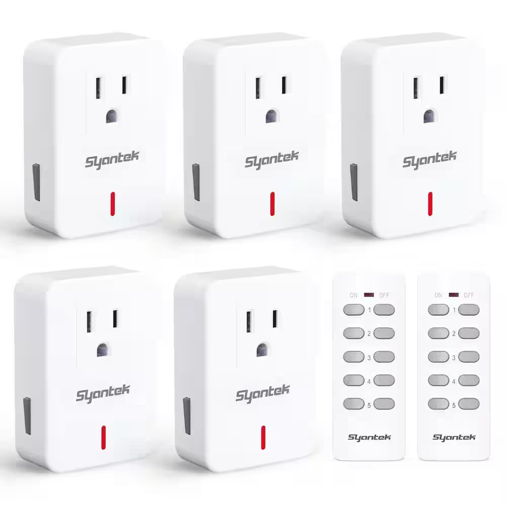 White 5 Socket 2 Remote Control Wireless Electrical Switch Set, 100 Feet Remote