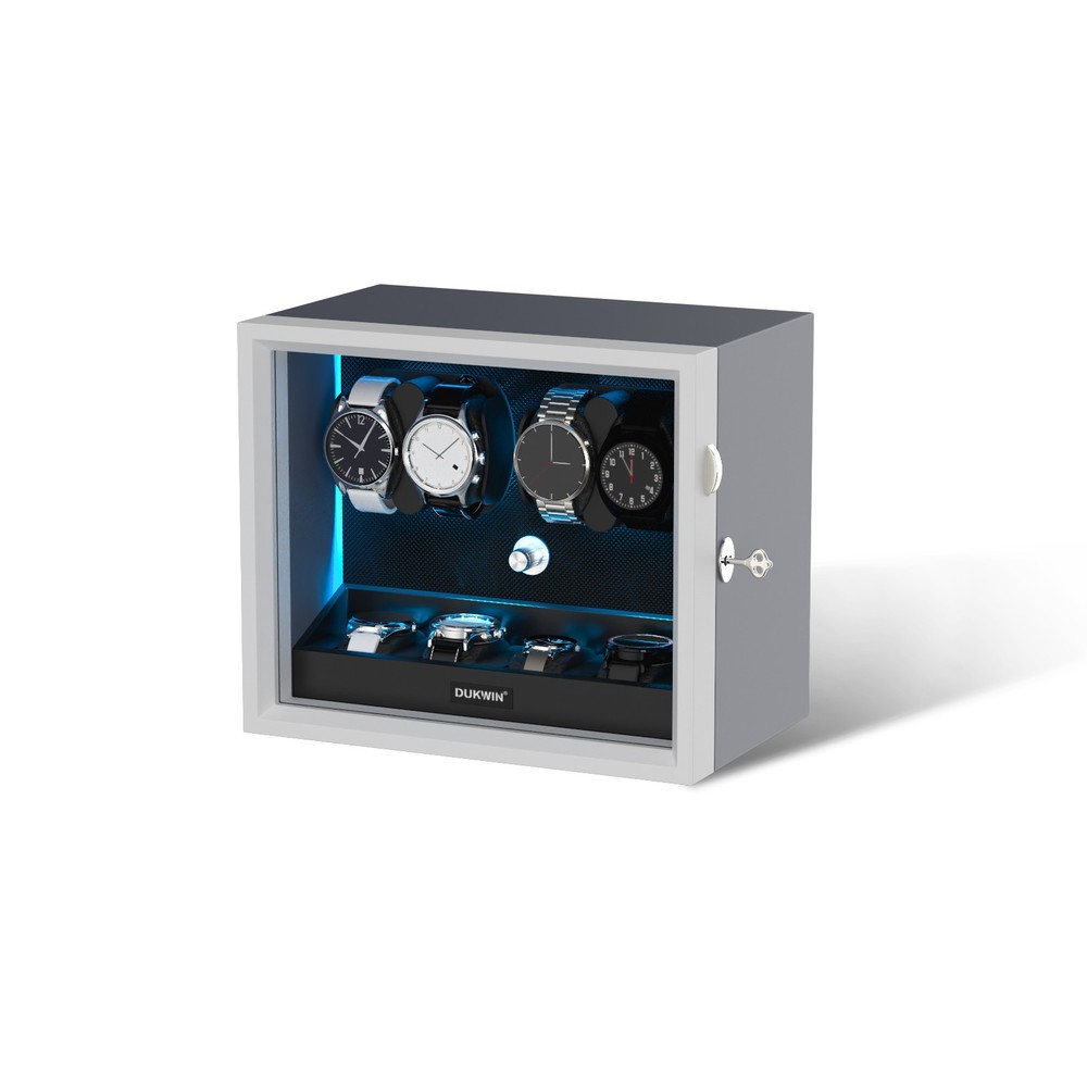 Automatic 4 Watch Winder with 4 Extra Storage Display Box Case Blue LED Patented