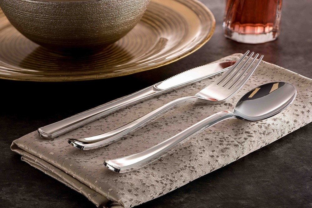 150 Silver Plastic Silverware Set - Disposable Flatware Standard,
