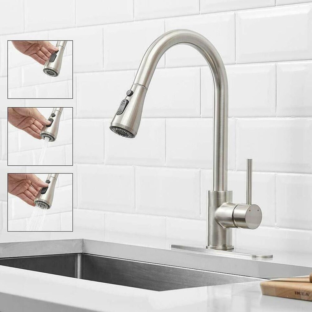 Commercial Kitchen Sink Faucet Pull Down Sprayer Single Handle with Cover Plate