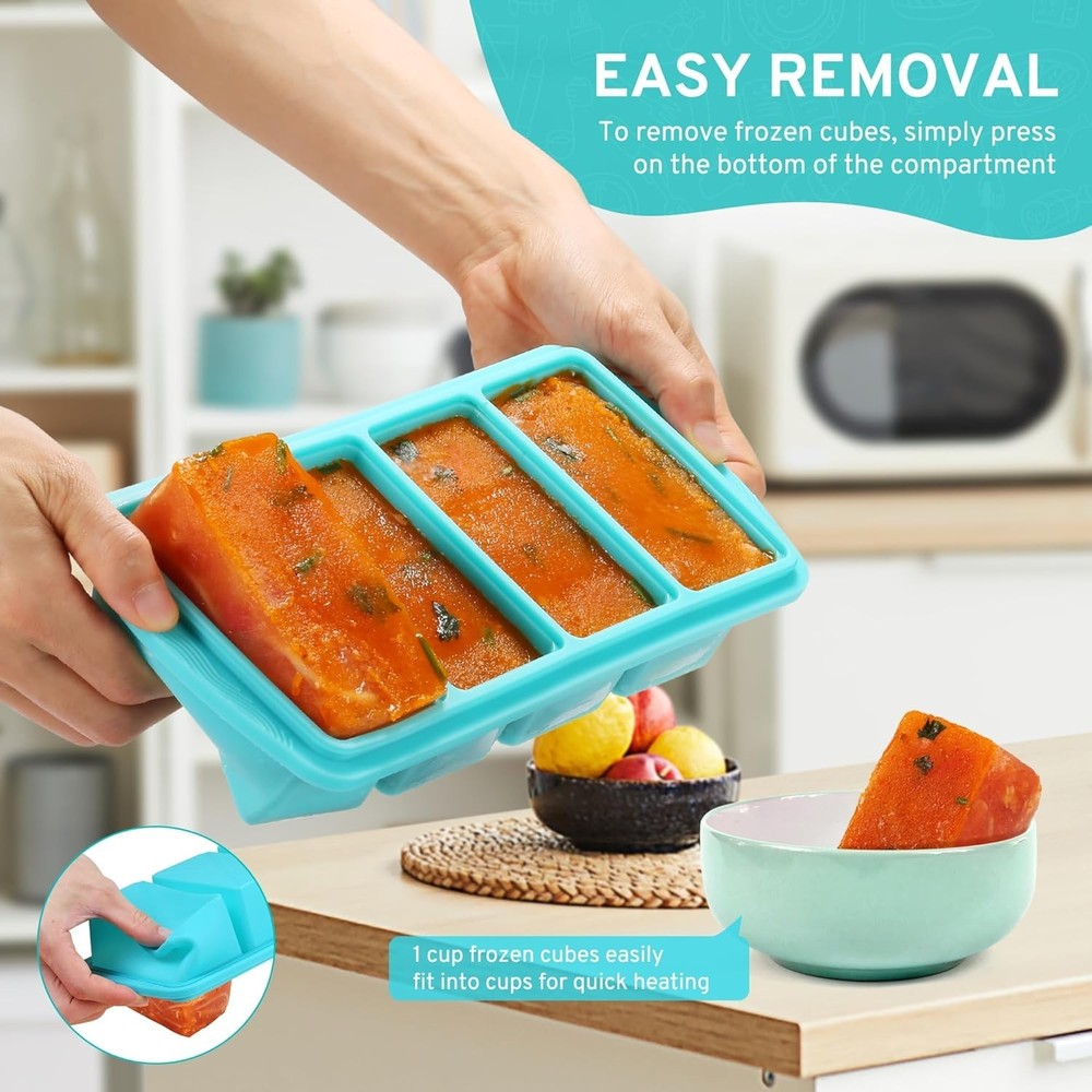 Versatile 1 Cup Silicone Freezer Molds - Aqua 4-Pack for Meal Prep & Storage