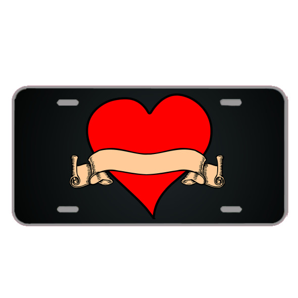 Custom License Plate With Red Heart And Scroll Over It