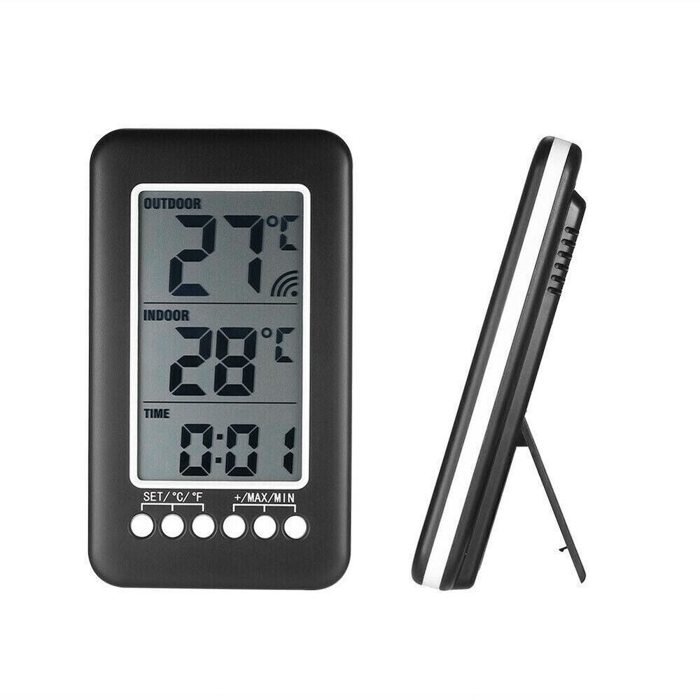 Digital Thermometer Clock Indoor/OutdoorTemperature Wireless Transmitter Meter