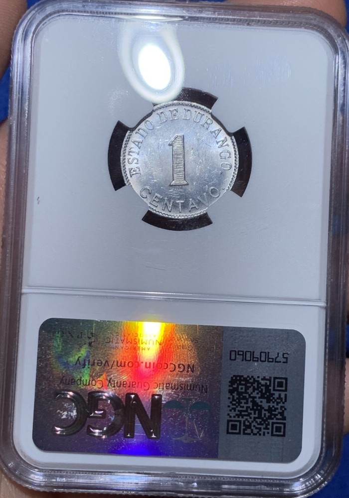 MEXICO DURANGO 1 Centavo 1914 NGC MS61 Aluminum
