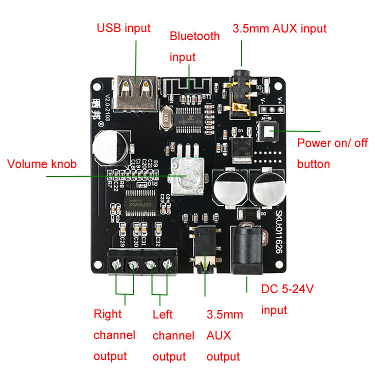 Digital Audio Amplifier Bluetooth Receiver USB AUX Input Board 2CH Stereo 30W
