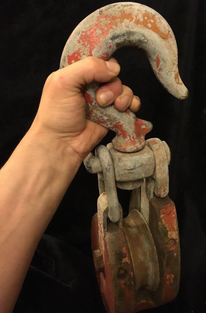 Vintage Snatch Block double pulley hook and swivel. fully functional