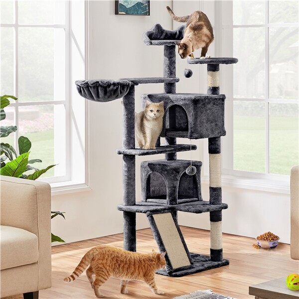 57in Cat Tree Condo Multi-Level Cat Tower Scratching Posts, Dark Gray