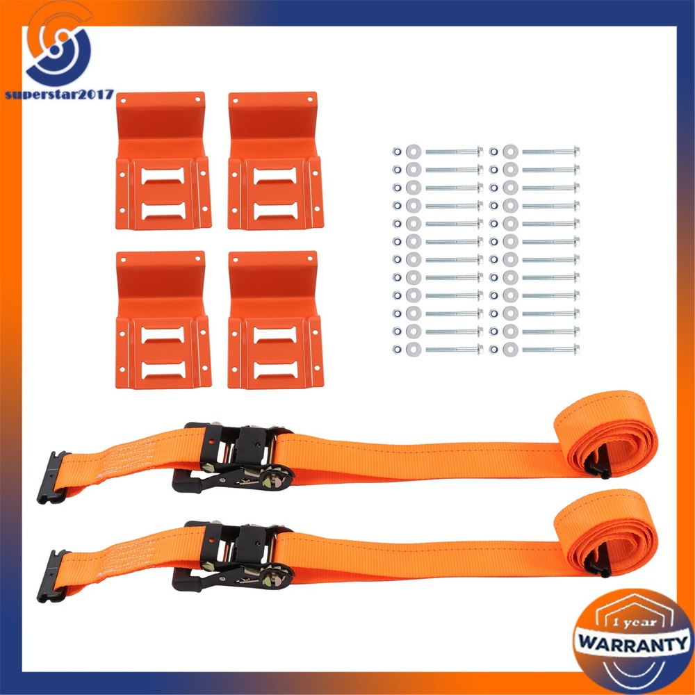 Orange Wheel Chock And 8ft Ratchet Strap Kit For E Track System Polyester