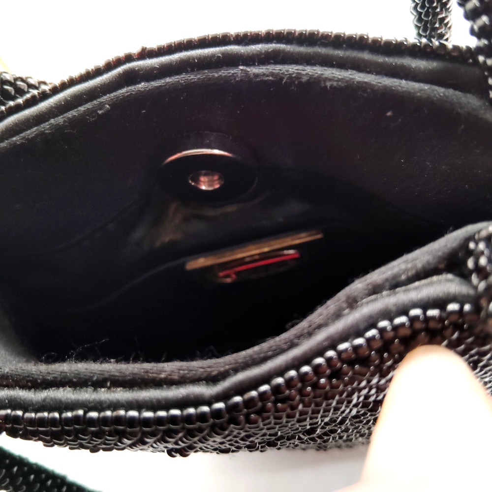 Vintage Talbots Black Small Beaded Bag & Handles Checkered Designed