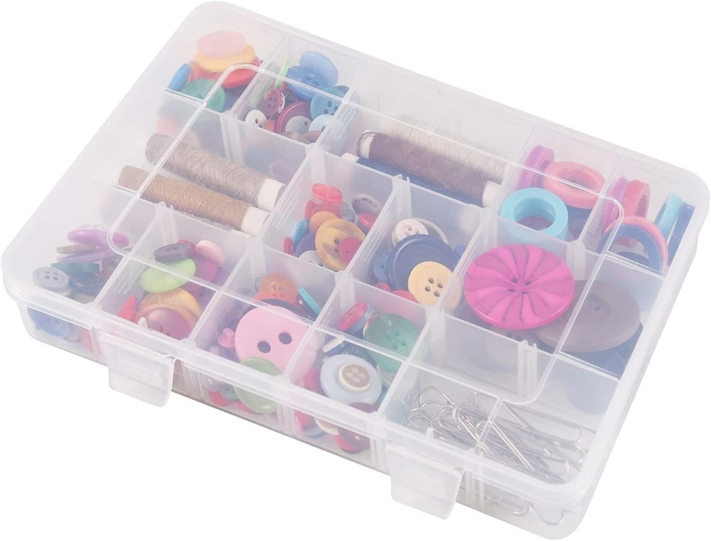 18 Grids Plastic Organizer Box with Dividers, Clear Compartment Container Sto...