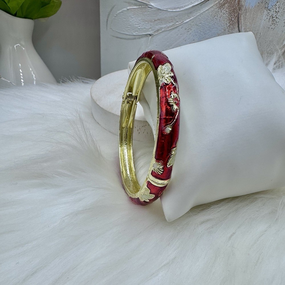 Red Flower Enamel Cloisonne Bracelet Bangle
