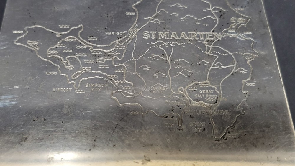 Danish Silverplate Notepad Holder w/ St. MAARTEN Map