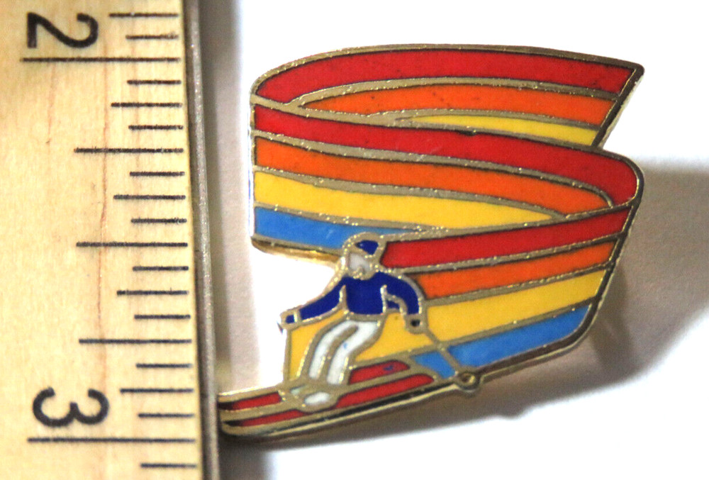 Skiing Rainbow Design Lapel Pin Vintage
