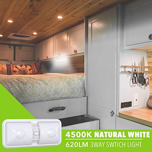 5 Pack RV LED Ceiling Double Dome Light Fixture with ON/Off Switch Interior