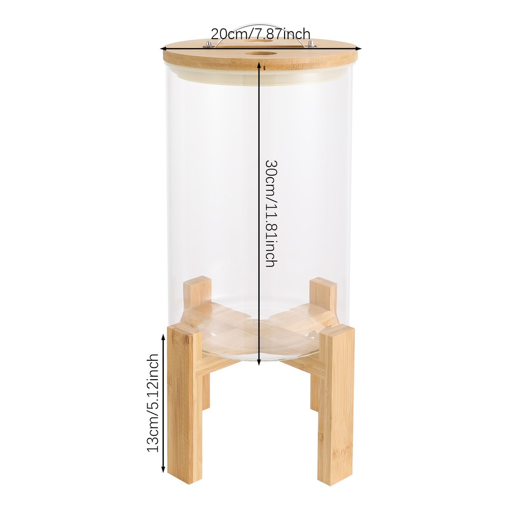 8L Rice Storage Container Glass Grain Container Rice Organizer W/Lid& Stand