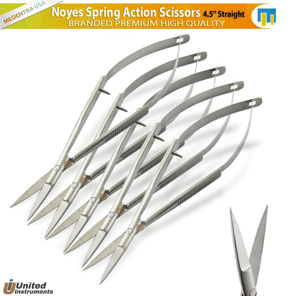 5 Pcs Noyes Spring Action Scissors 4.5'' Straight Micro Surgical Shears