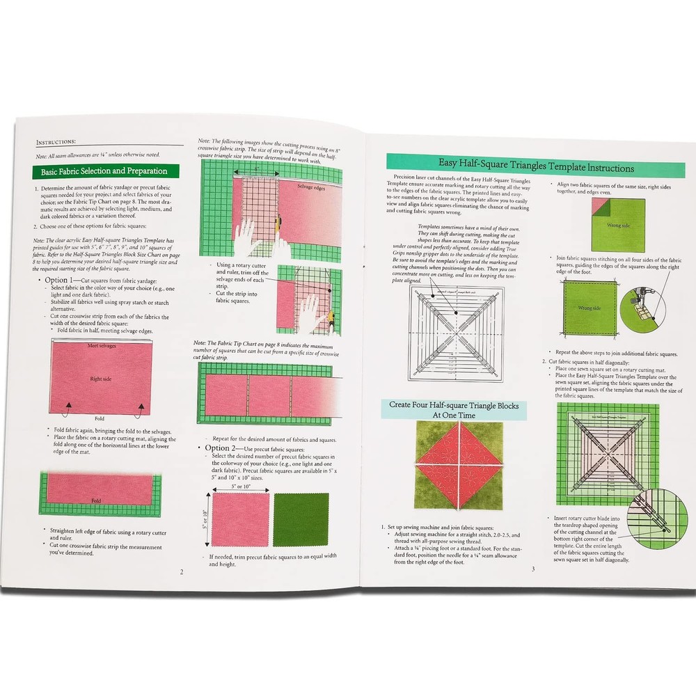 Easy Half-Square Triangles Quilting Rulers and Template for Accurate Patchwork