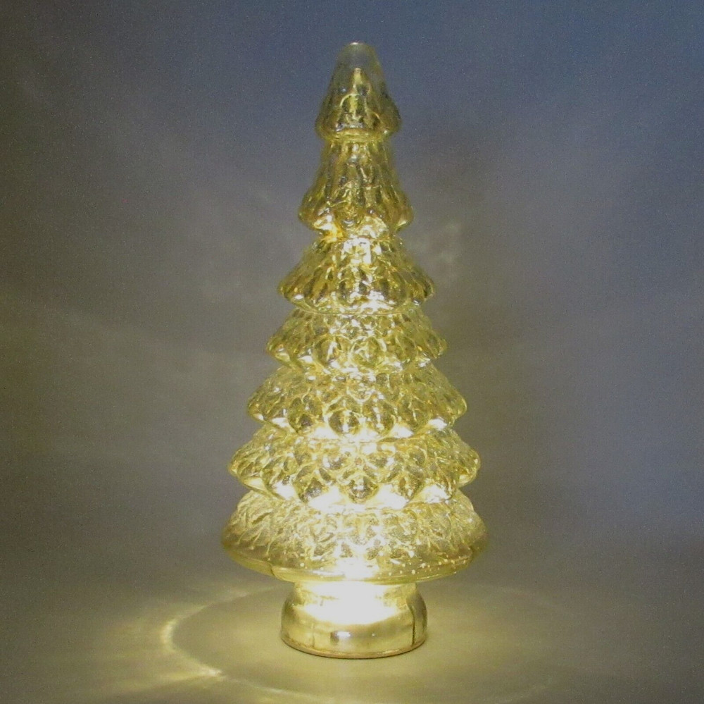 SILVER GLITTERED GLASS TREE LED LIGHTED CHRISTMAS DECOR NEW