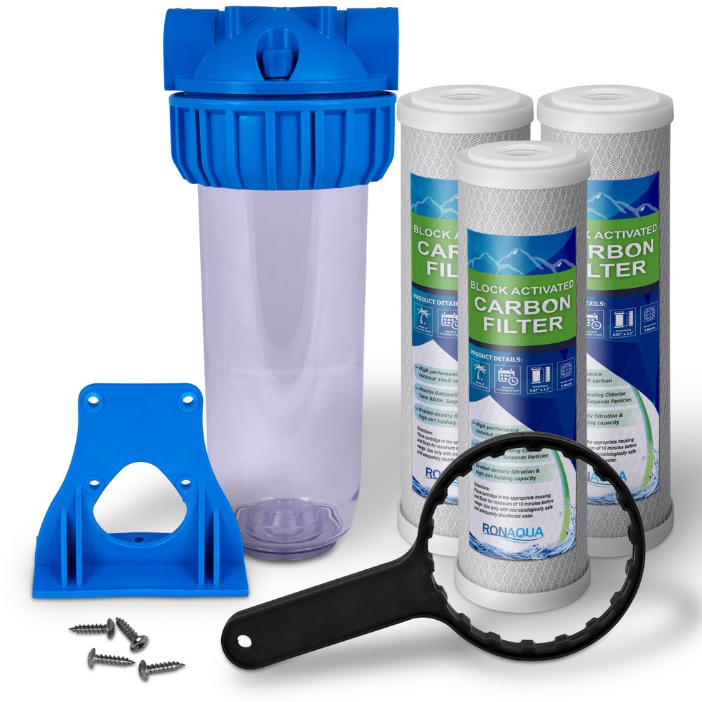 10" Clear Standard Whole House Water Filter System with Block Carbon Filter