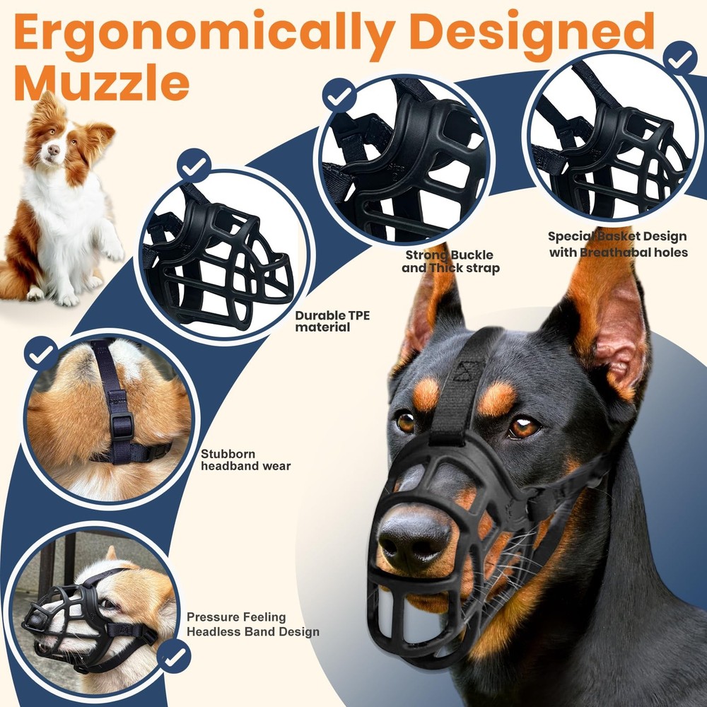 Royal Claws Dog Muzzle, Basket Muzzle for Small Medium Large SIZE 1, Black