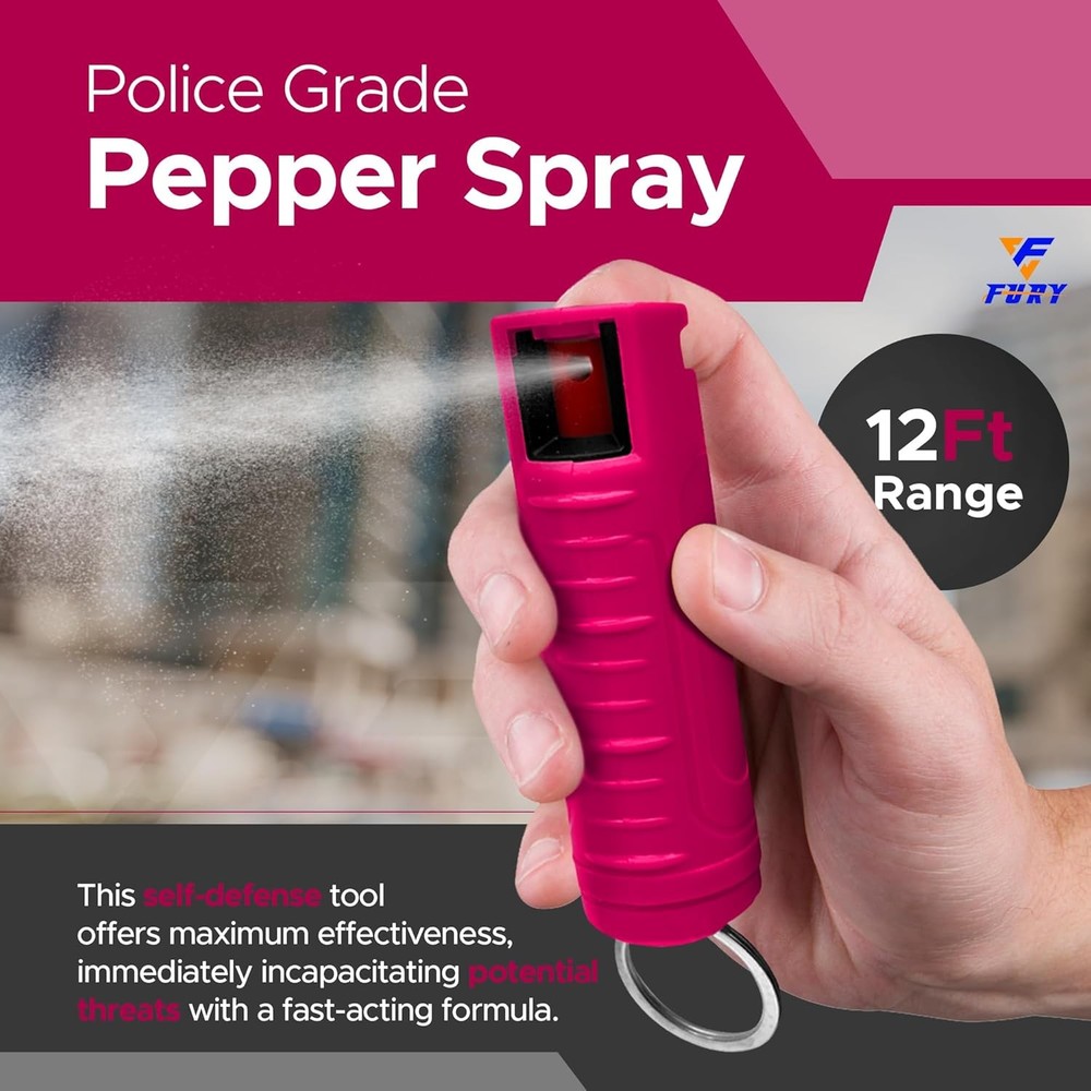 FURY Hardshell Pepper Spray - 12Ft Range, Max Strength, UV Dye Identifier, Anti-