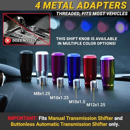 Premium Brushed Shift Knob - 4 Metal Threaded Adapters, 4 5 6 Speed Silver