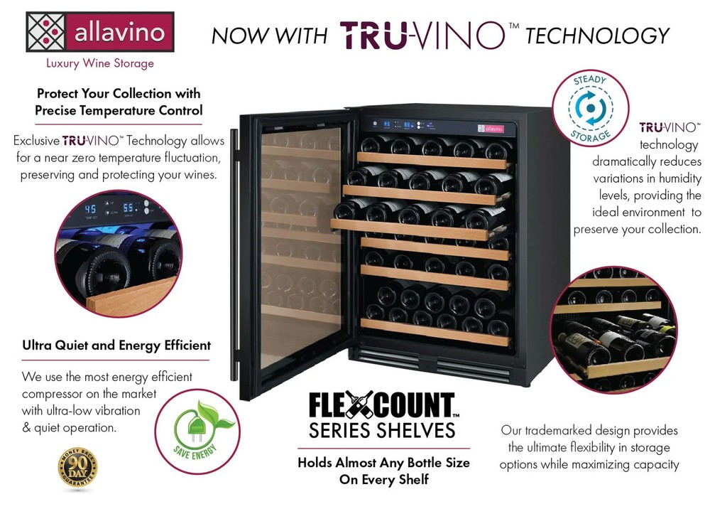 Allavino FlexCount II 56 Bottle Single Zone Black Left Hinge Wine Refrigerator