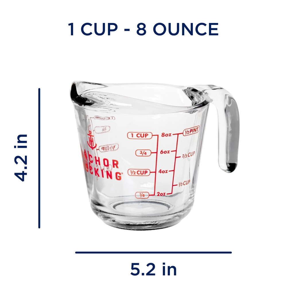Anchor Hocking 1 Cup Glass Measuring Cup 2 Pack Easy Pour Kitchen Tool