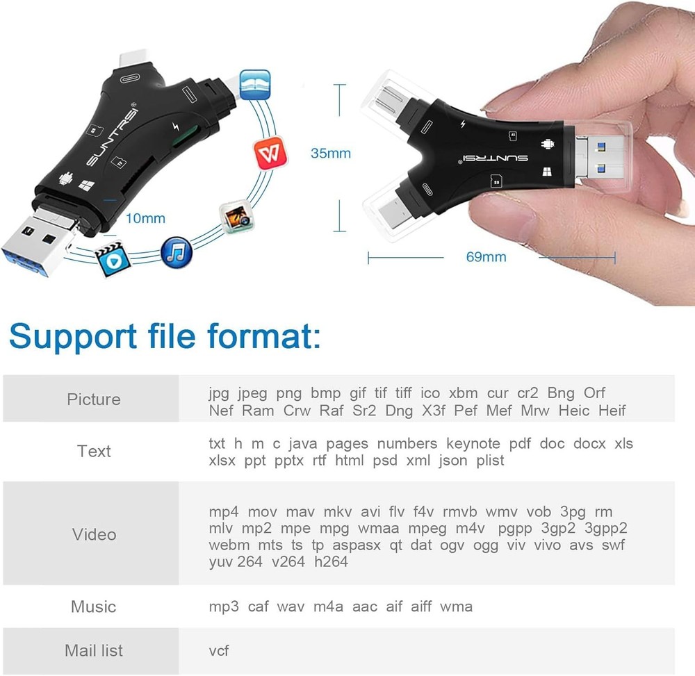SD Card Reader for iPhone/ipad/Android/Mac/Computer/Camera,4 in1 Micro SD Car...