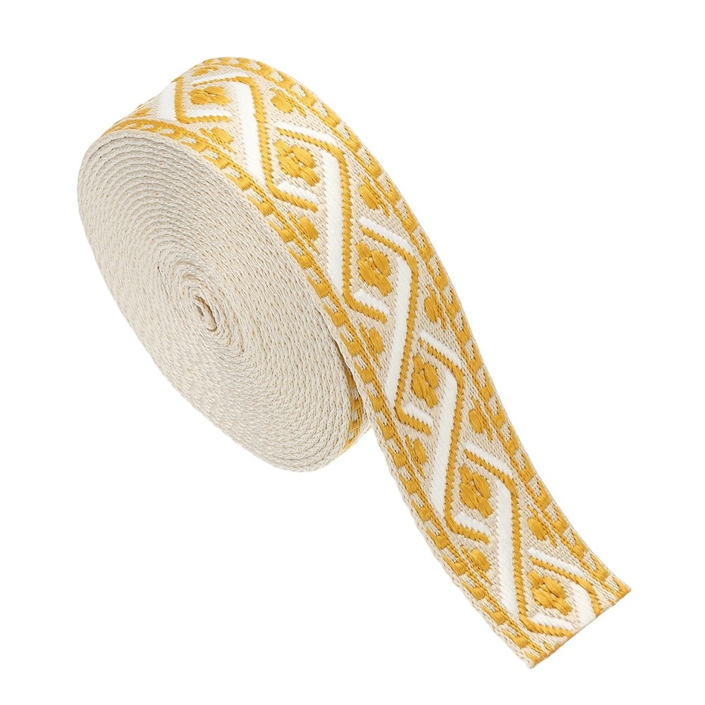 4.75Yards Cotton Webbing Strap 38mm Jacquard Webbing Strap, Khaki-Yellow